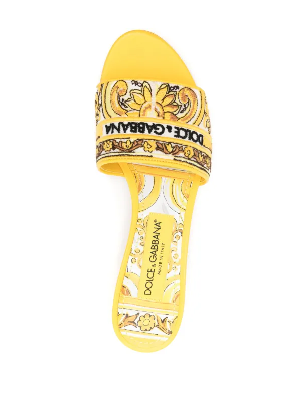 Dolce & Gabbana 40mm Majolica-embroidered Sandals | Yellow | FARFETCH