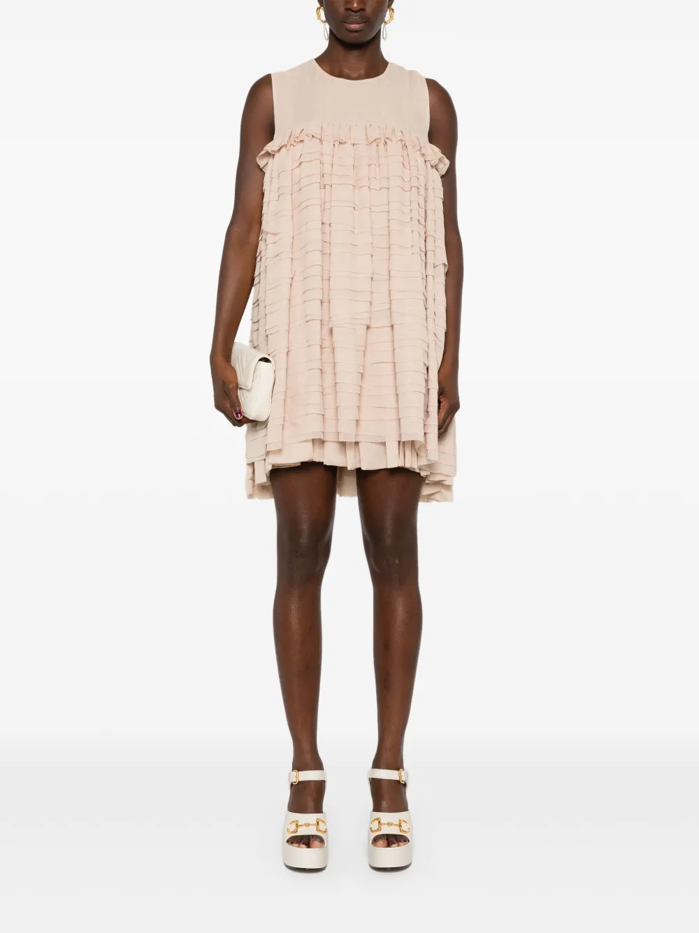 Baruni Mini-jurk met ruches - Beige