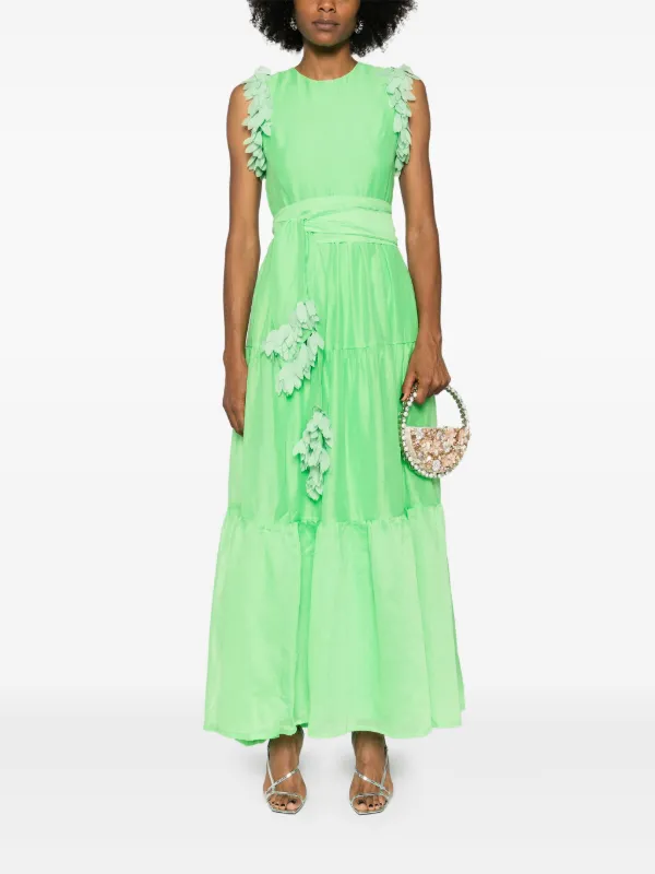 green wrap around dress Green Ruffle-Sleeve Poplin Maxi Dress – New York & Company main image 1