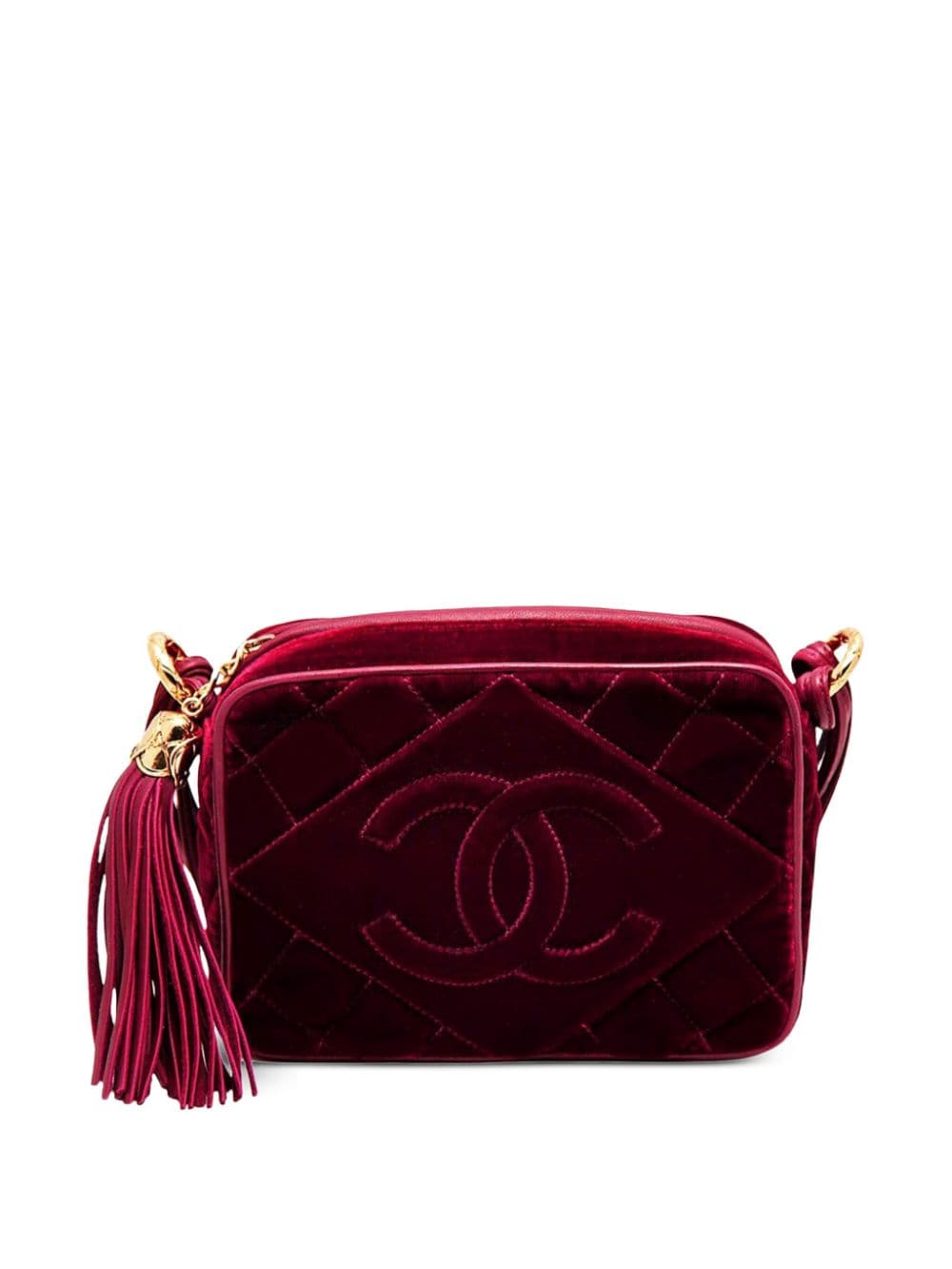 Pre-owned Chanel 1991 Cc Velvet Vanity Bag In Red