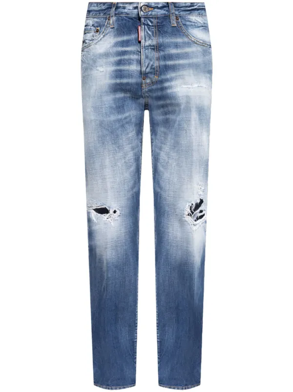 Dsquared2 ストレートデニム DSQUARED2 ダメージ ストレートジーンズ | ブルー | FARFETCH JP