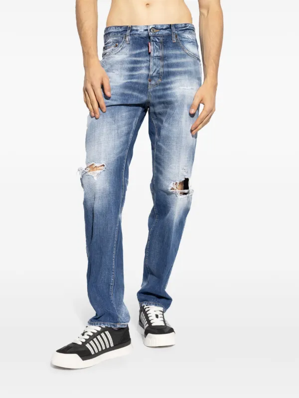 Dsquared2 ストレートデニム DSQUARED2 ダメージ ストレートジーンズ | ブルー | FARFETCH JP