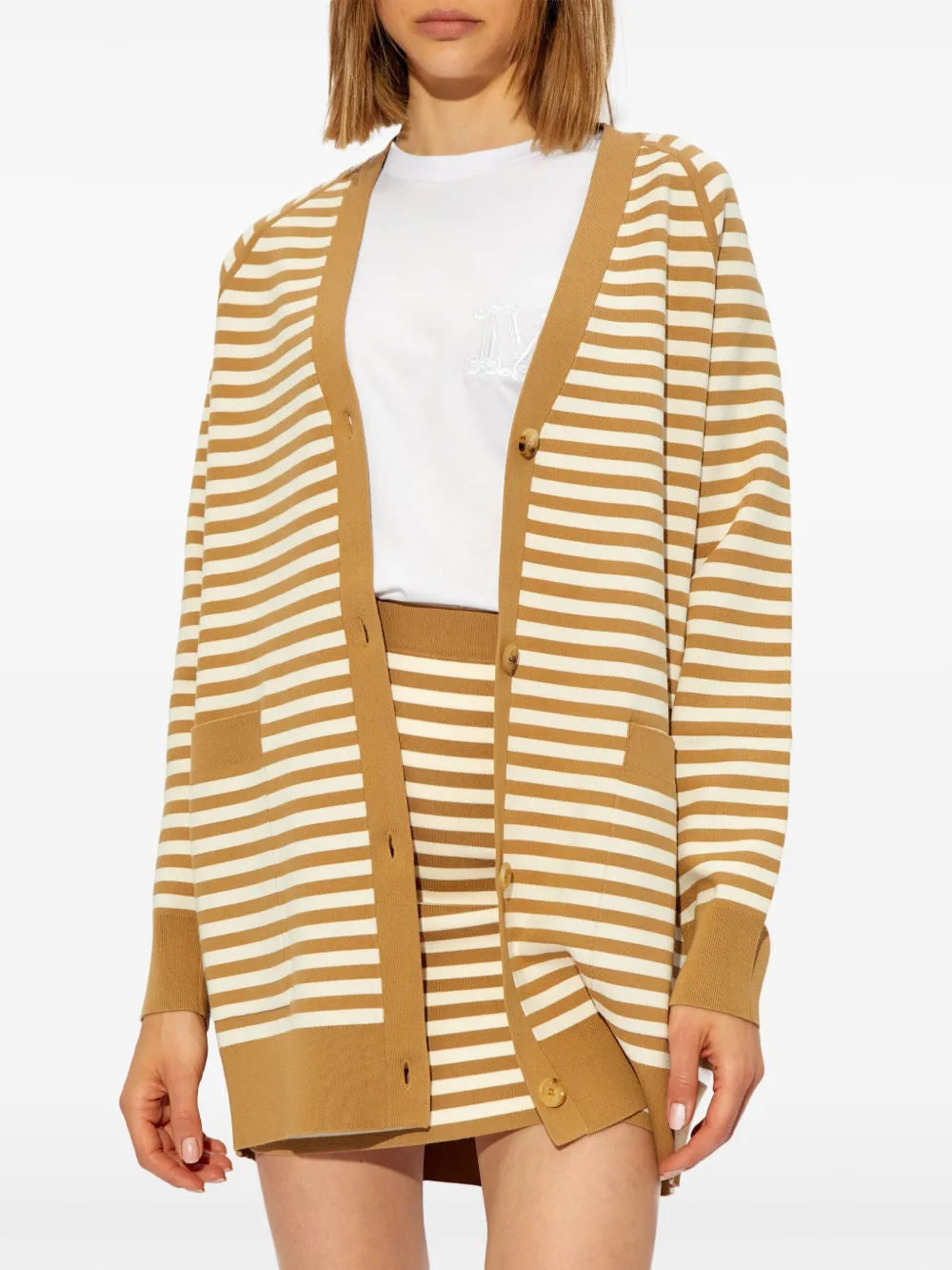  Max Mara Striped V-neck Cardigan - Brown 
