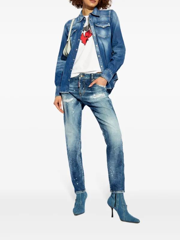 【関税込 日本発送】DSQUARED2 ロゴパッチ ジーンズ ネイビー DSQUARED2 ロゴパッチ ジーンズ | ブルー | FARFETCH JP