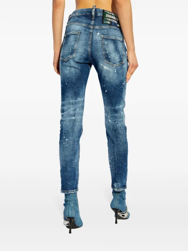 【関税込 日本発送】DSQUARED2 ロゴパッチ ジーンズ ネイビー DSQUARED2 ロゴパッチ ジーンズ | ブルー | FARFETCH JP