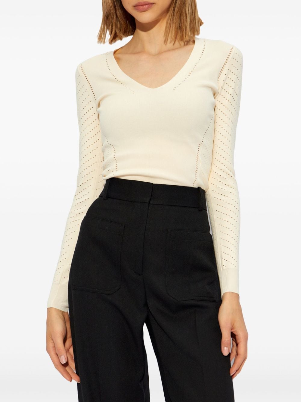 Shop Max Mara Nadar V-neck Ribbed Top In Neutrals