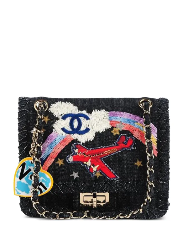 Chanel Pre-owned 2006 2.55 Reissue Limited Edition Airplanes Denim Shoulder Bag in Blue