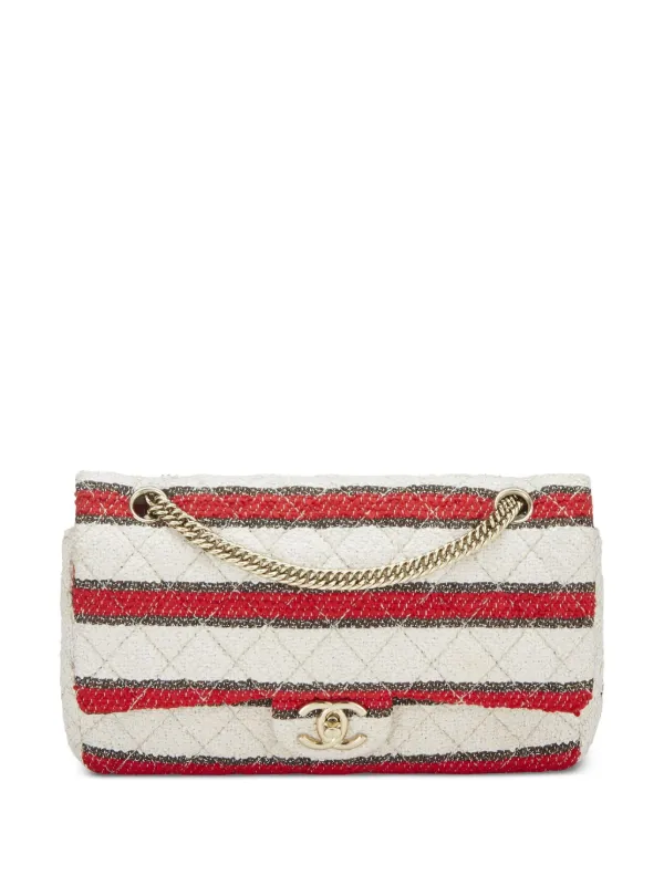 Chanel Pre-owned 2009 Medium Classic Flap Striped Shoulder Bag in Red