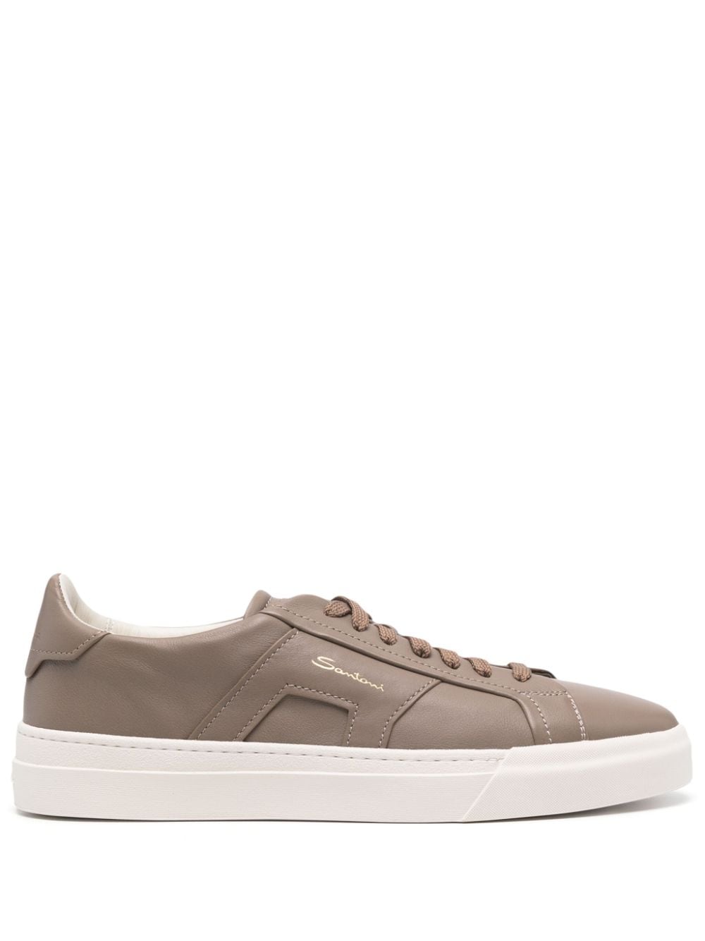 Santoni Lace-up Leather Sneakers In Brown