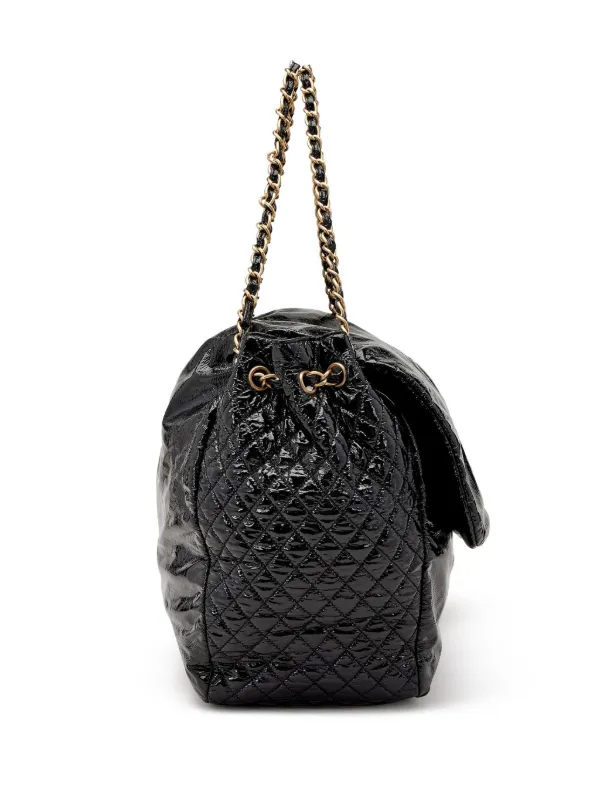 バッグ Chanel Luxury Line Patent Shoulder Bag Auth CHANEL Black Quilted Patent Leather Chain Shoulder Tote Bag