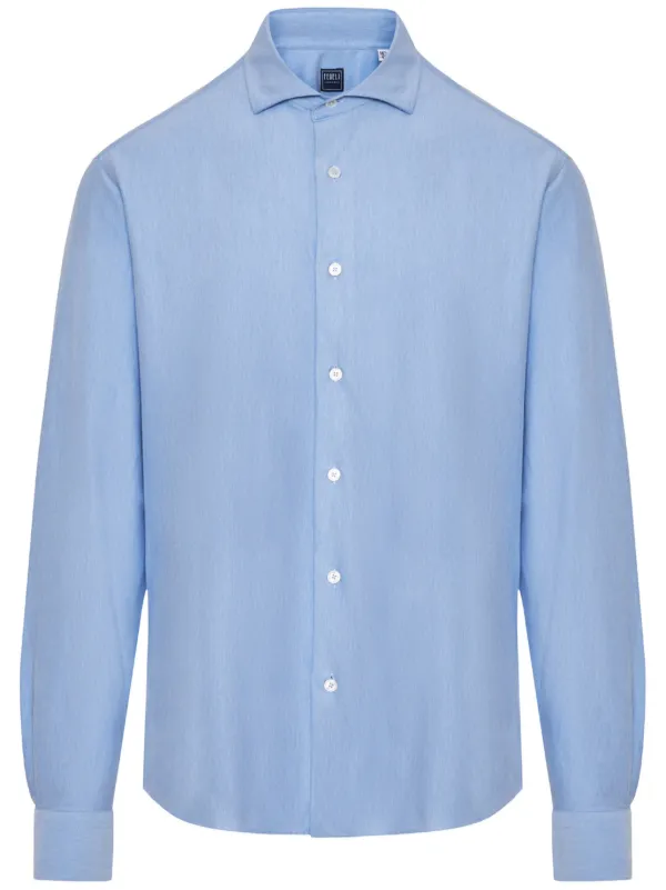 Fedeli Ong-sleeve Poplin Shirt in Blue