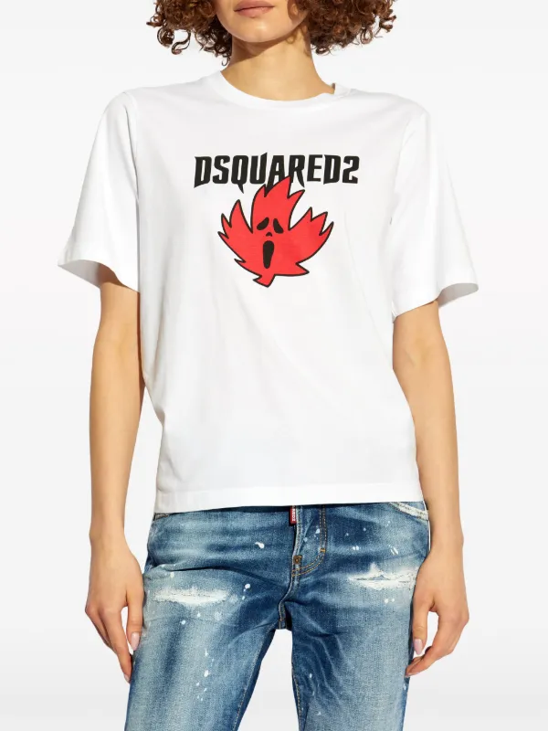 ★人気★【D SQUARED2】MAPLE LEAF T-SHIRT DSQUARED2 Horror Maple leaf-print T-shirt | White | FARFETCH