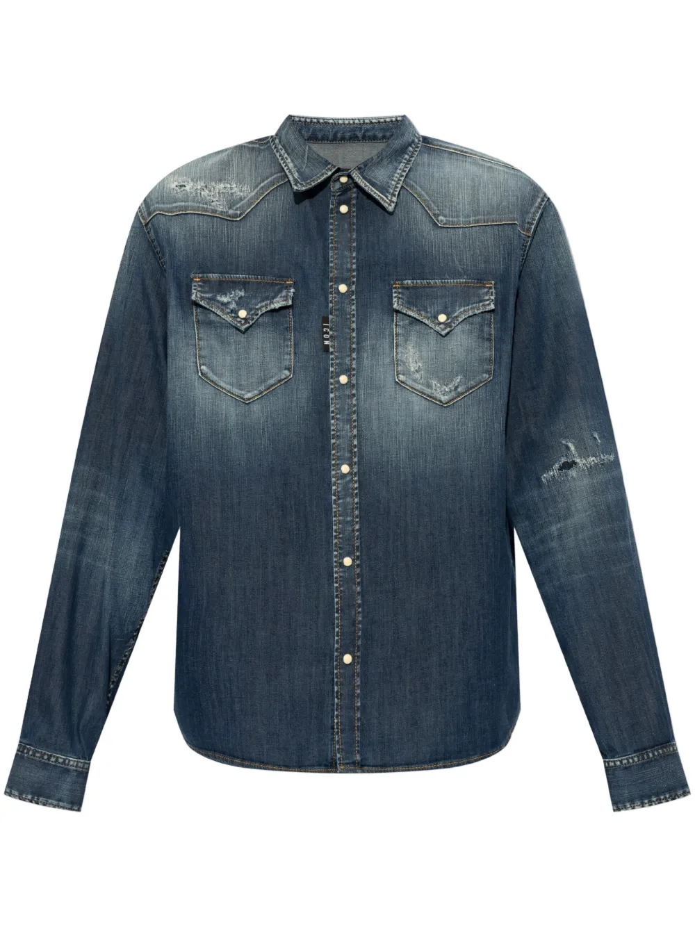 Dsquared2 Long-sleeve Ripped-detail Denim Shirt In Gold