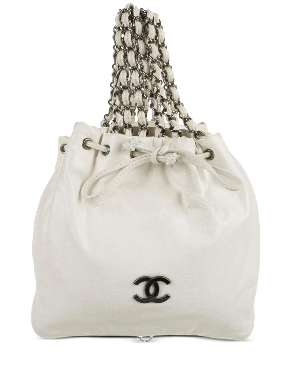 Pre-owned Chanel 2007 Mini Dual Twin Tote Bag In White