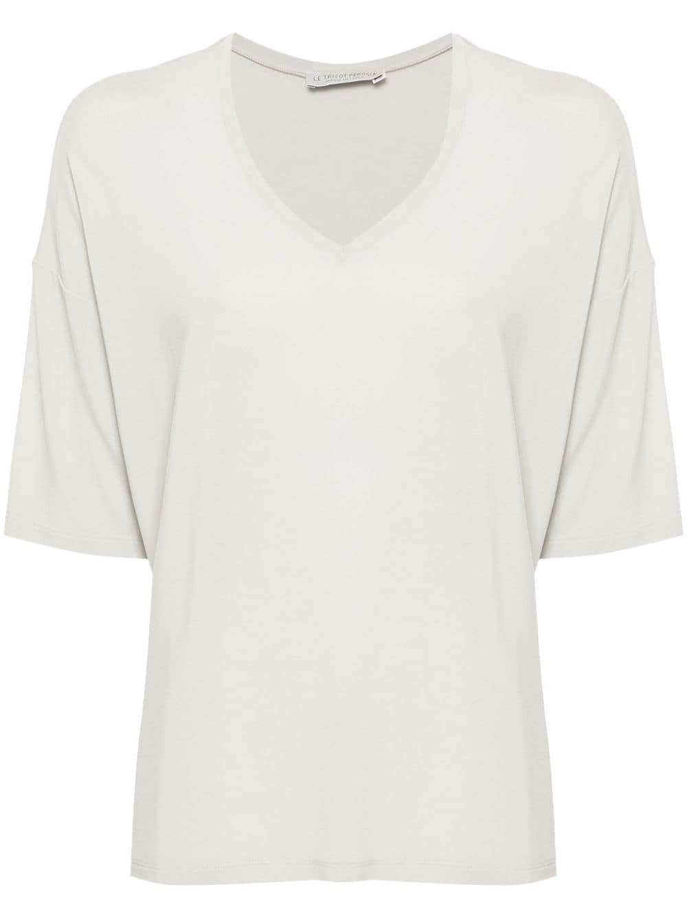 Le Tricot Perugia V-neck Drop-shoulder T-shirt In White