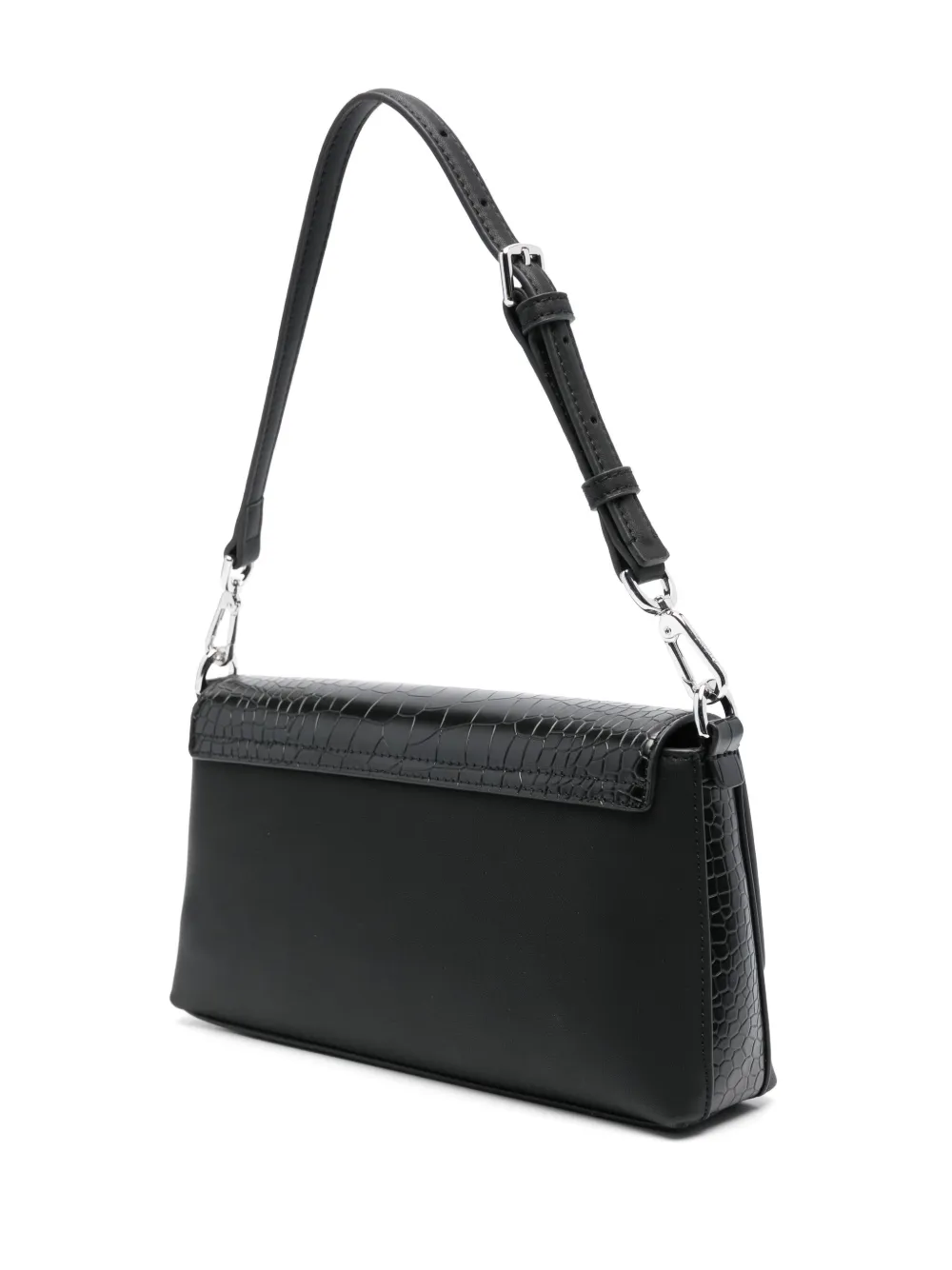 Calvin Klein Embossed Crocodile-effect Logo Plaque Shoulder Bag in Black, view 3