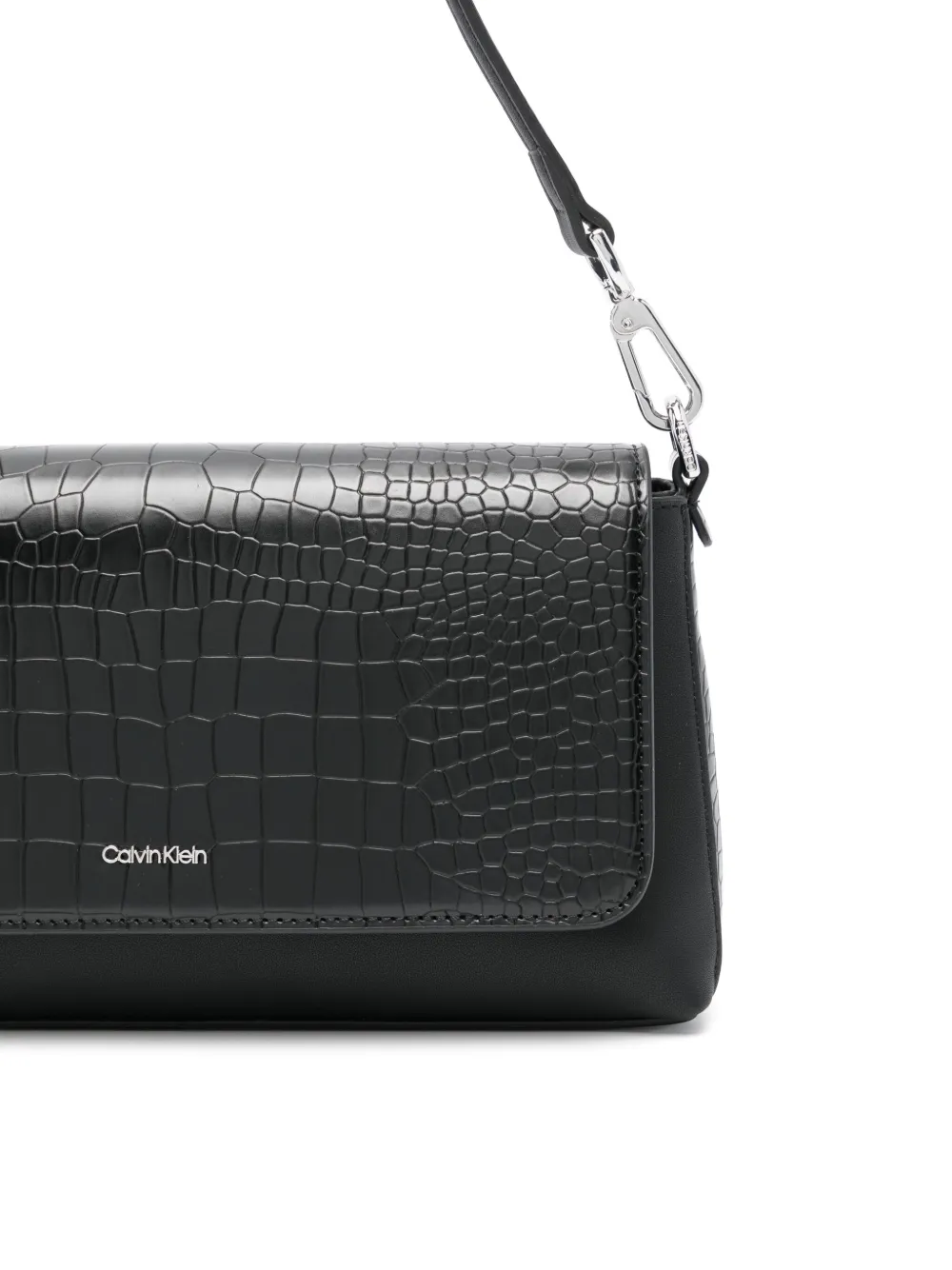 Calvin Klein Embossed Crocodile-effect Logo Plaque Shoulder Bag in Black, view 4