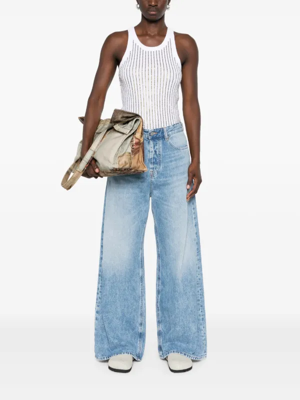 SAINT LAURENT ローライズストレートジーンズ ブルー 大人気 Saint Laurent《Vウエスト ロングバギージーンズ》ブルー 直営店