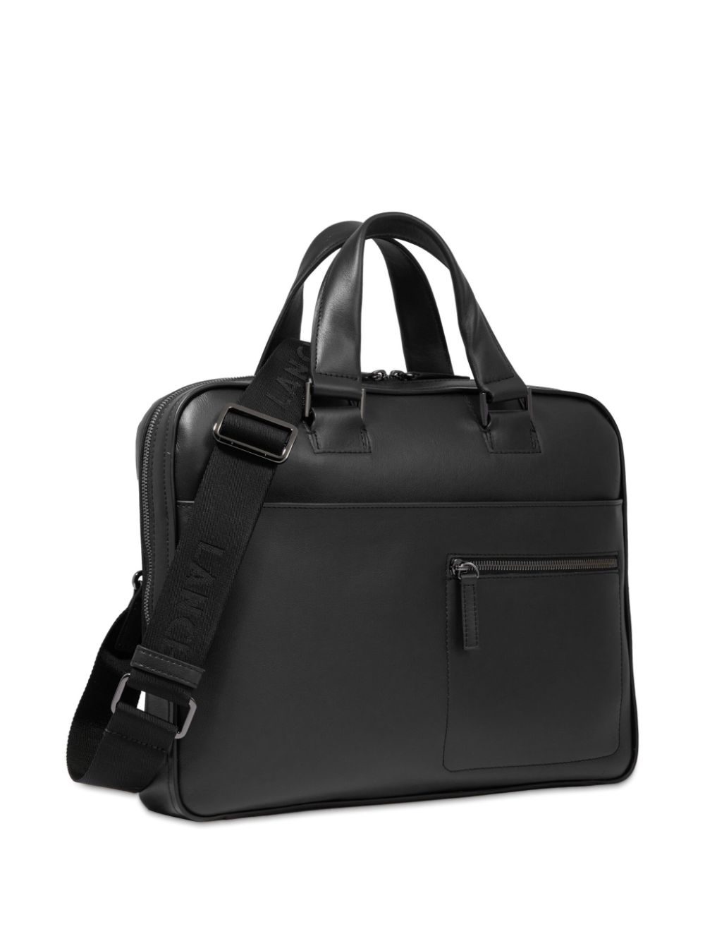 Shop Lancel Logo-embossed Leather Laptop Bag In Black