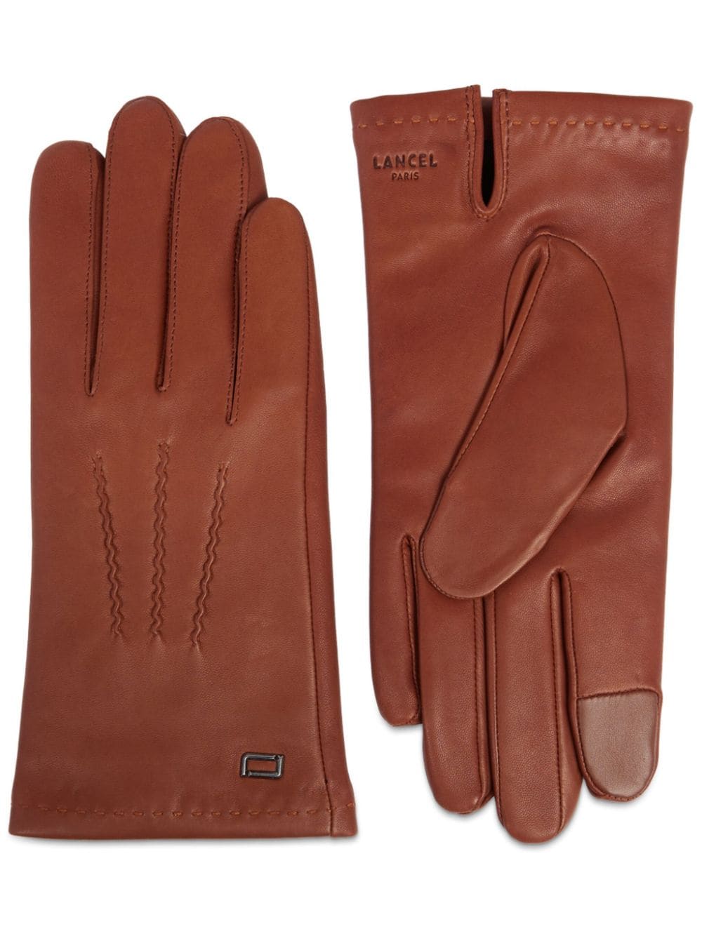 Shop Lancel Sellier Logo-stamp Lather Gloves In Brown