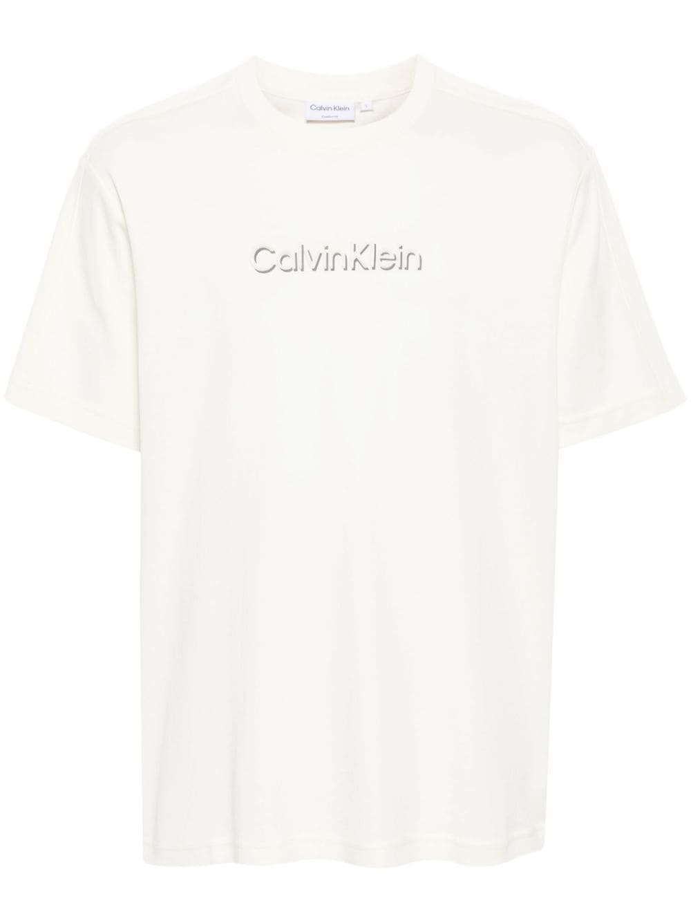 Calvin Klein Logo-embossed Cotton T-shirt In Neutrals