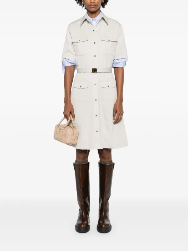 Miu Miu logo-patch Shirt Dress | Neutrals | FARFETCH