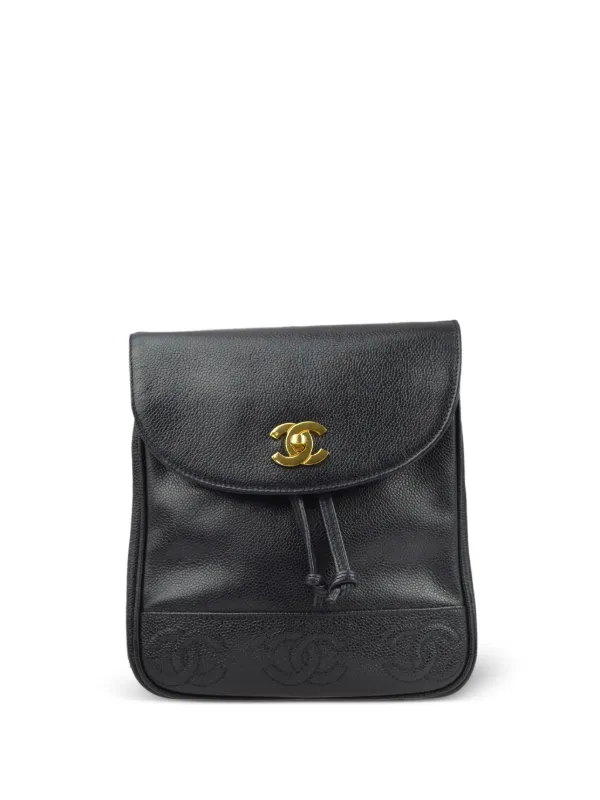 Chanel Backpack Triple CC Logo Black Caviar Leather CHANEL Pre-Owned 1992 Triple CC Backpack | Black | FARFETCH main image 2