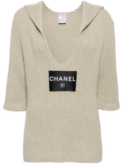 HOT SALE CHANEL 2008 logo-applique cashmere jumper Women