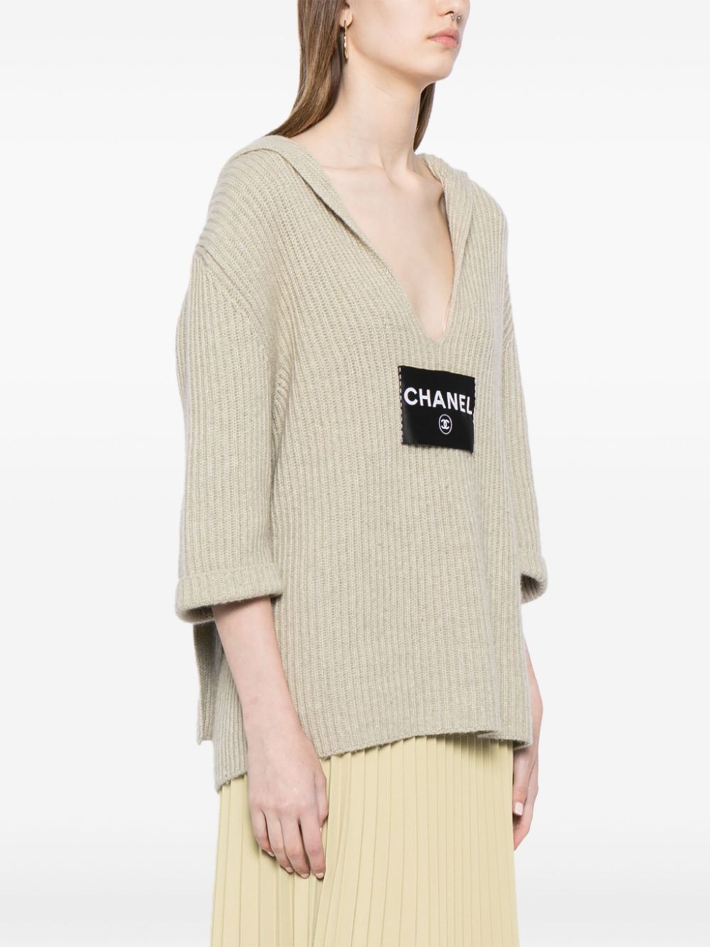 CHANEL 2008 logo-applique cashmere jumper Women