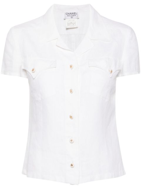 HOT SALE CHANEL 1997 camp-collar linen shirt Women