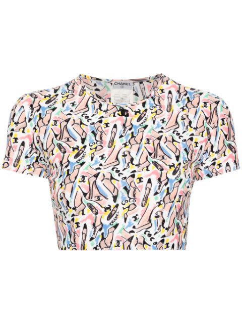 HOT SALE CHANEL 1995 shoe-print cropped T-shirt Women