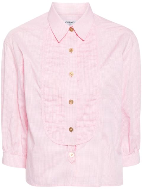 Cheap HOT SALE CHANEL 1990-2000s gingham-check cotton shirt Women