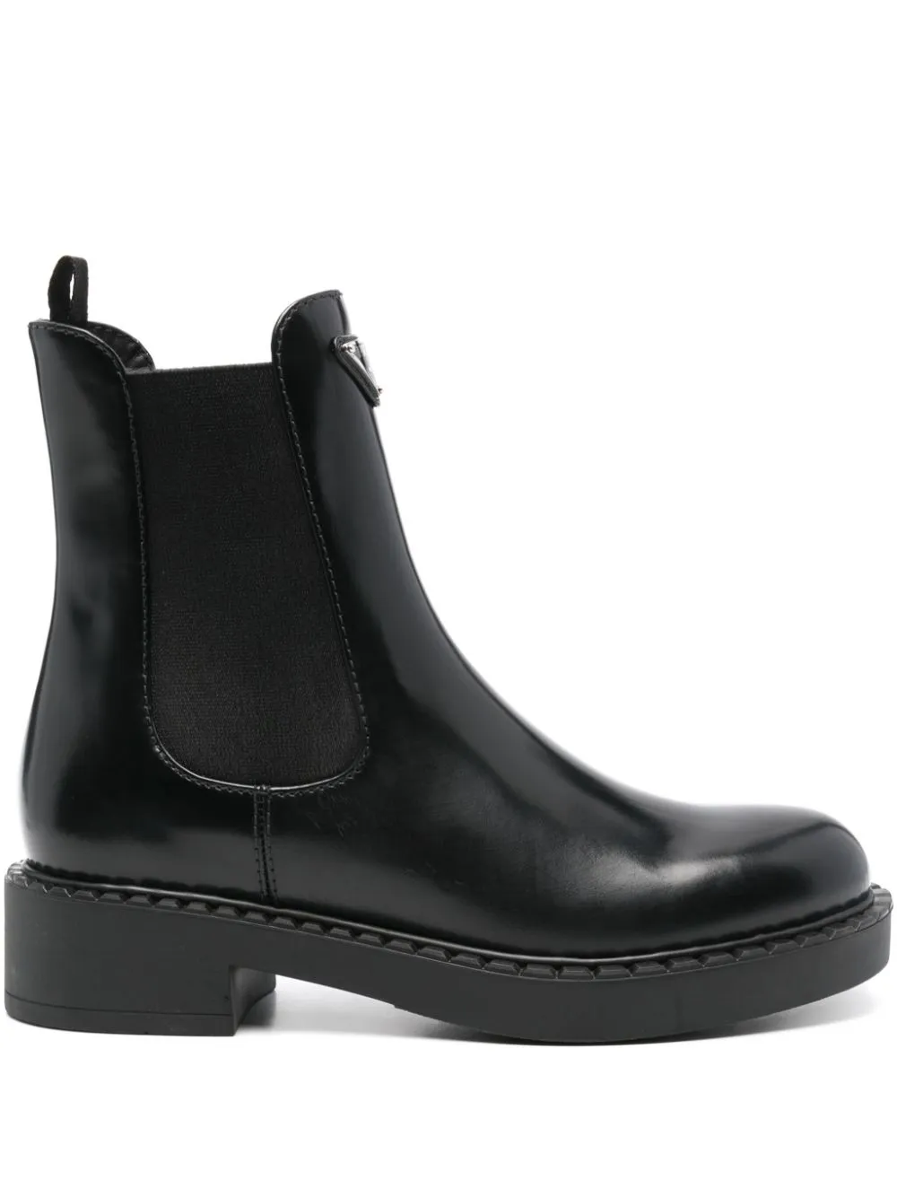 Prada Triangle-logo Chelsea Leather Boots In Black