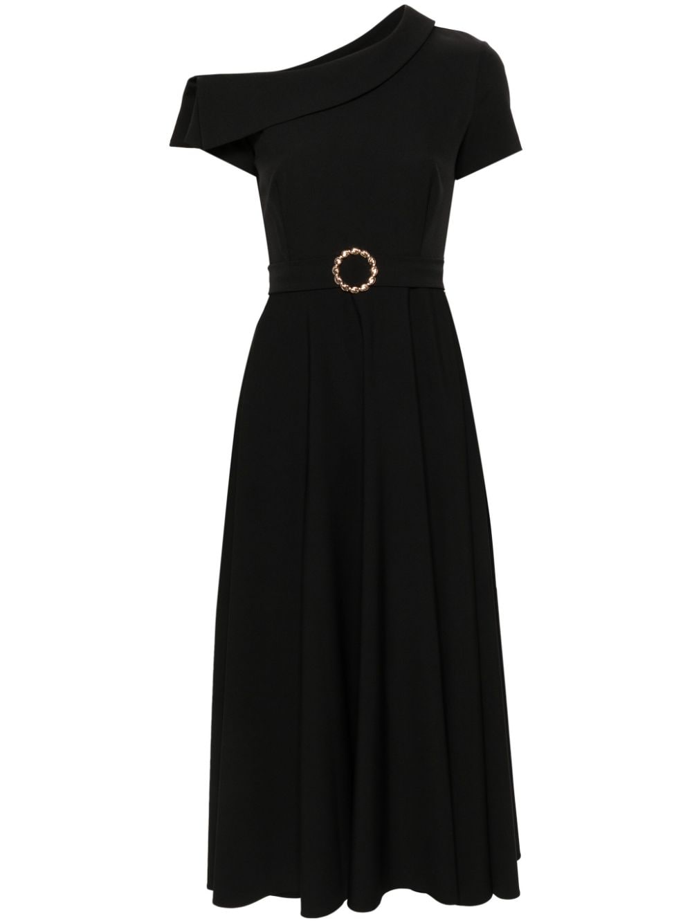 Nissa One-shoulder Belted Midi Dress In 黑色