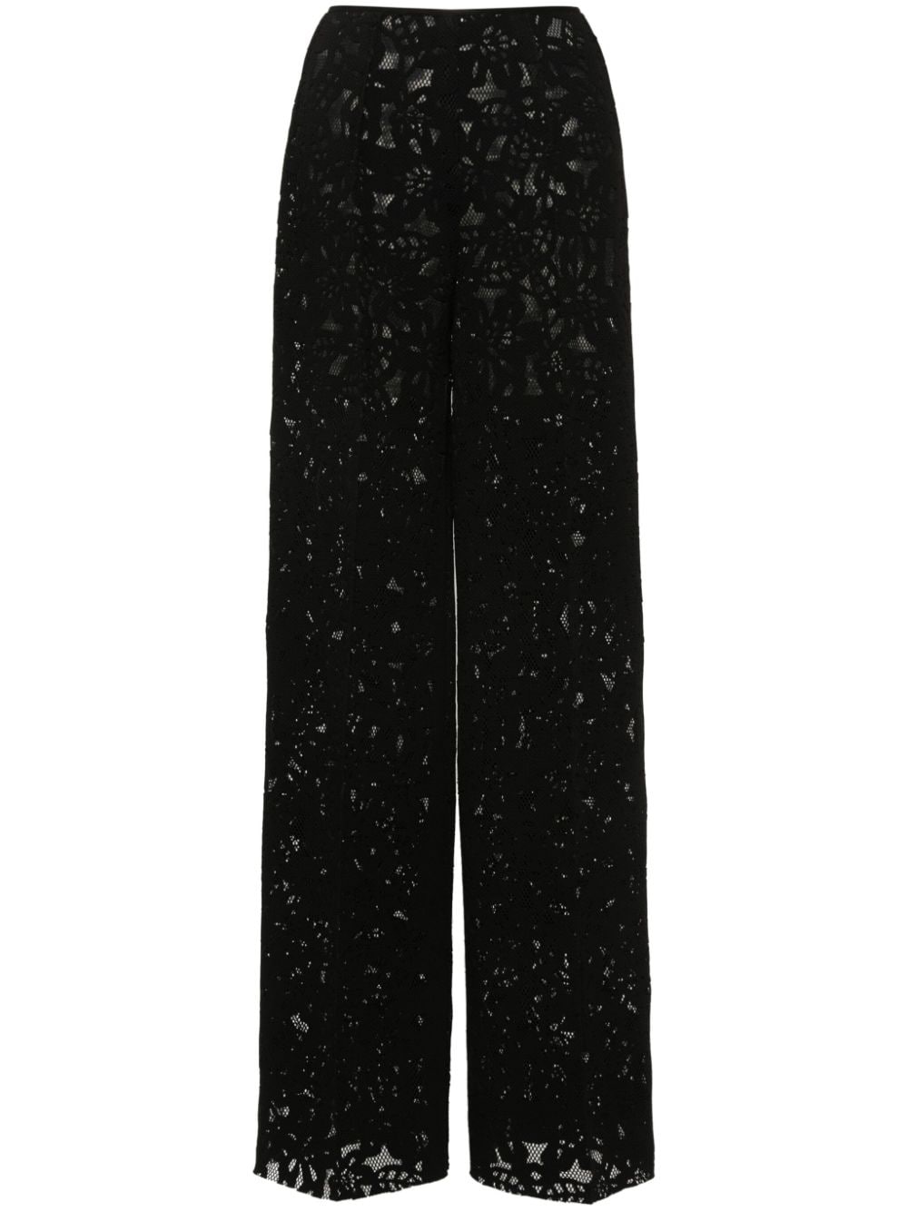 Atu Body Couture Floral-mesh Straight Trousers In Black
