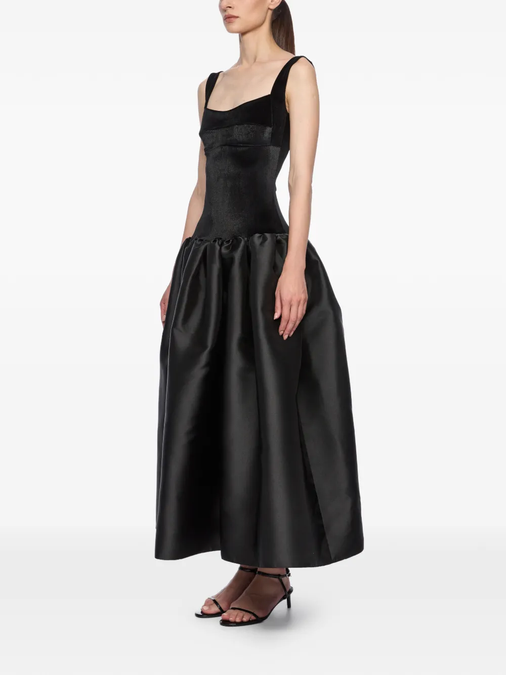 Corset-Detail Flared Midi Gown