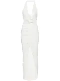 NISSA floral-appliqué ruched maxi dress - White