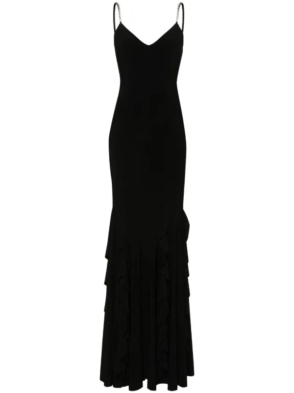 NISSA Ruffled Chiffon Maxi Dress | Black | FARFETCH JO