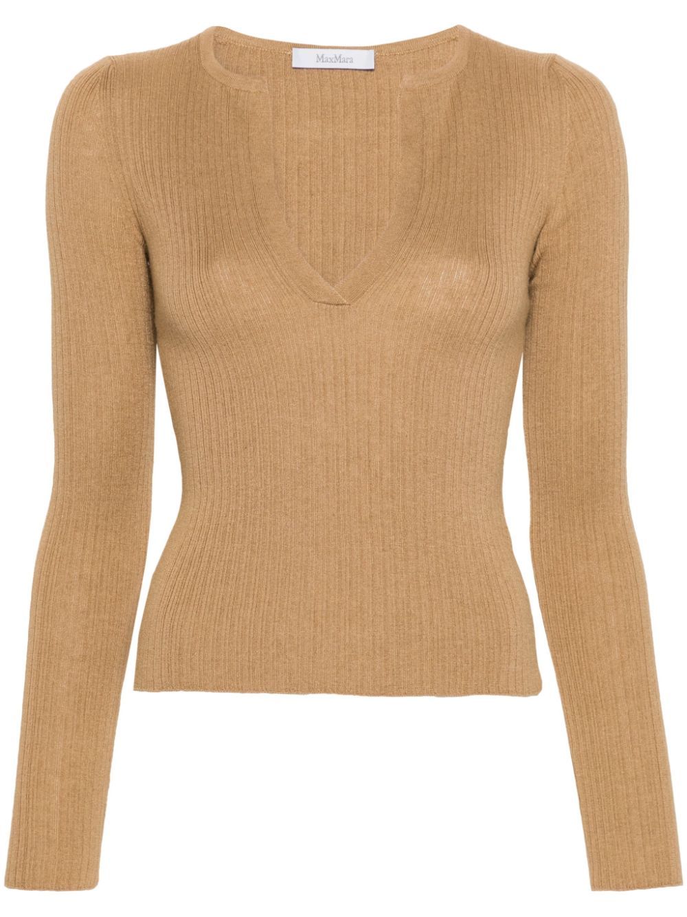 Shop Max Mara Urlo Split-neck Ribbed Top In Neutrals