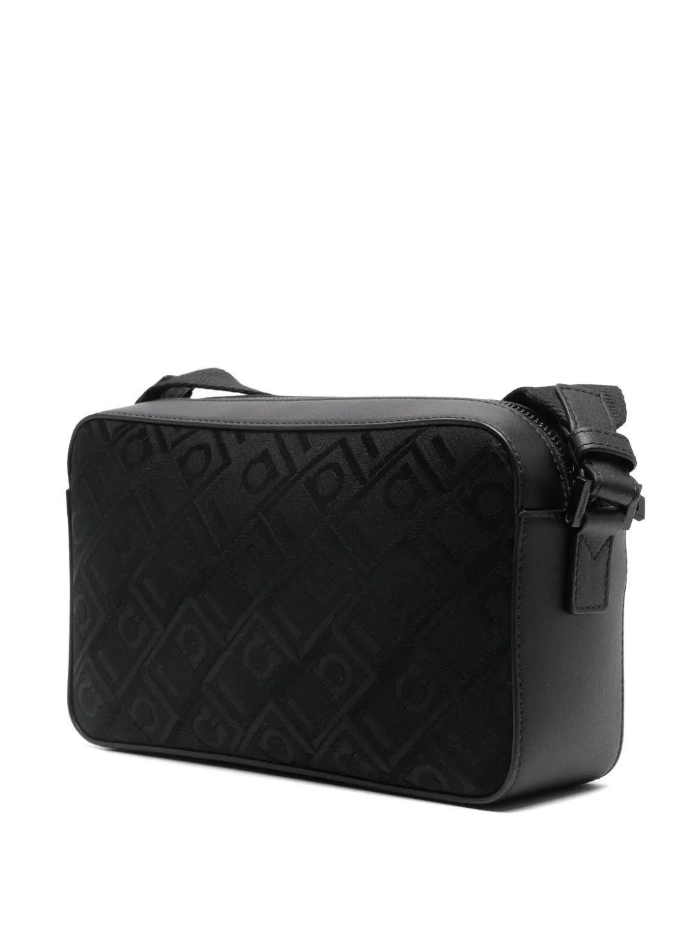 Shop Ferragamo Gancini-jacquard Leather Messenger Bag In Black