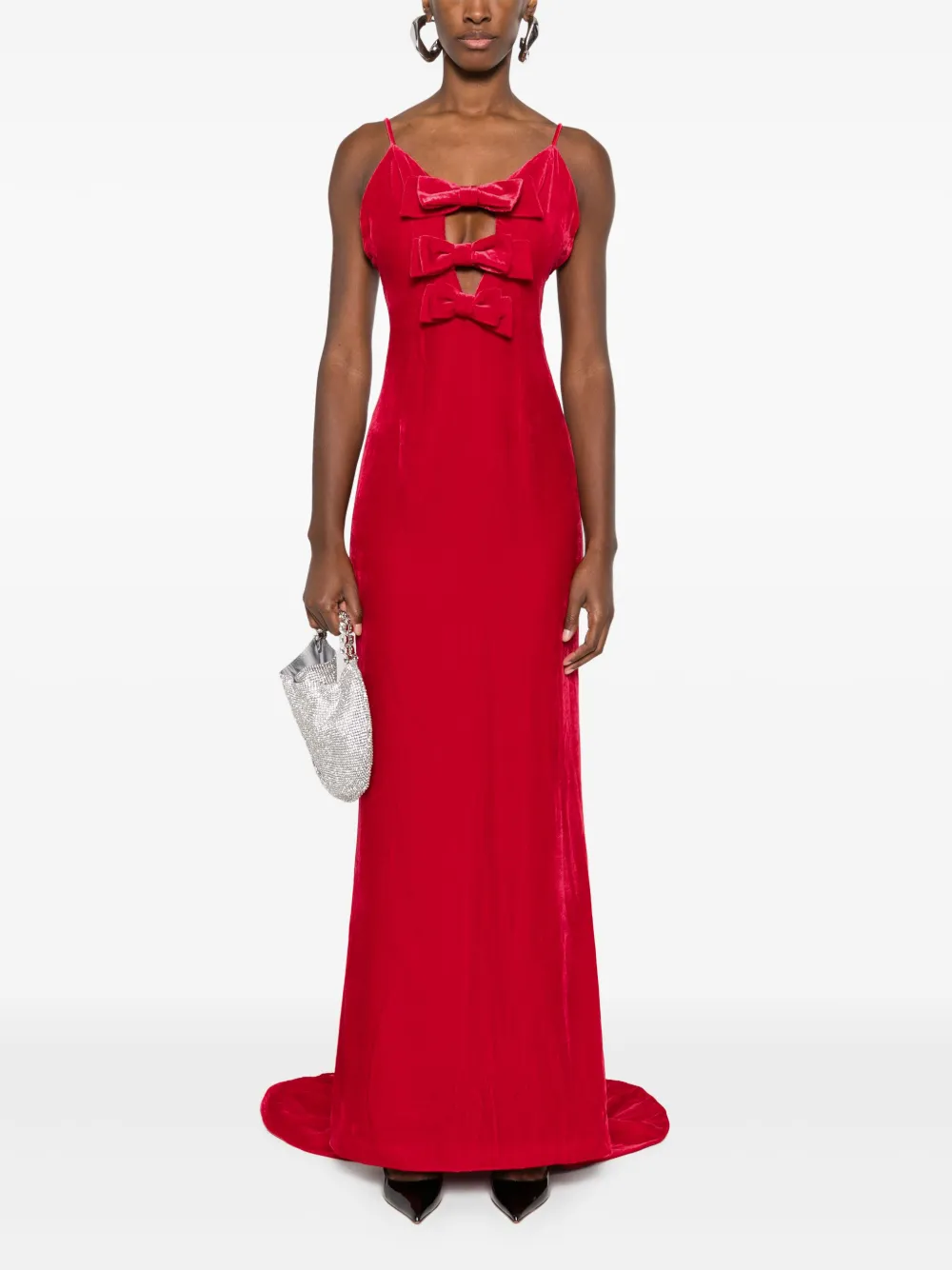 Alessandra Rich Velvet Bow-embellished Maxi Dress In Red
