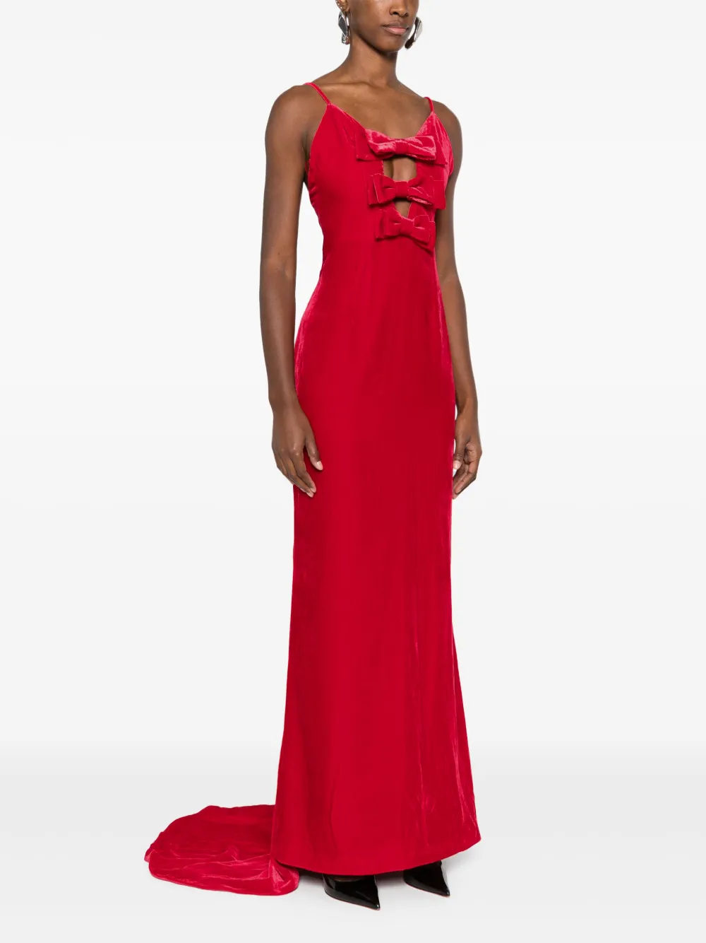 Alessandra Rich Velvet Bow-embellished Maxi Dress In Red