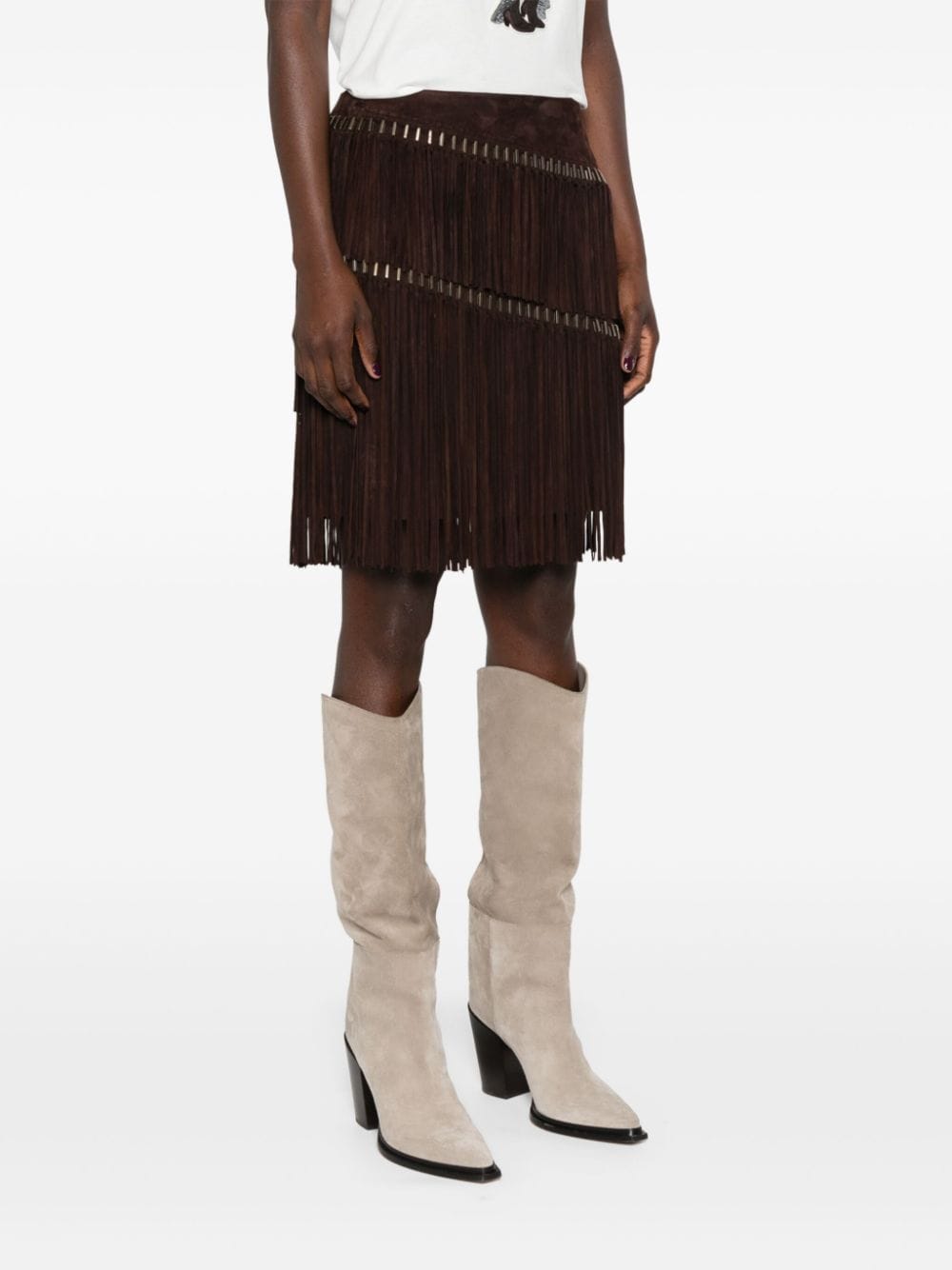 Shop Ralph Lauren Brielle Fringed Miniskirt In Brown