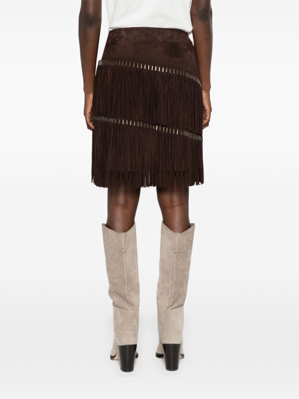 Shop Ralph Lauren Brielle Fringed Miniskirt In Brown