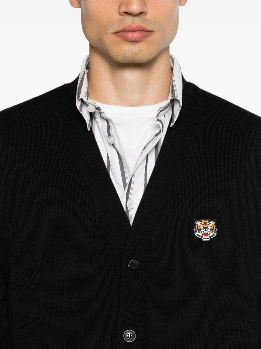 Shop Kenzo Lucky Tiger Wool Cardigan In Black