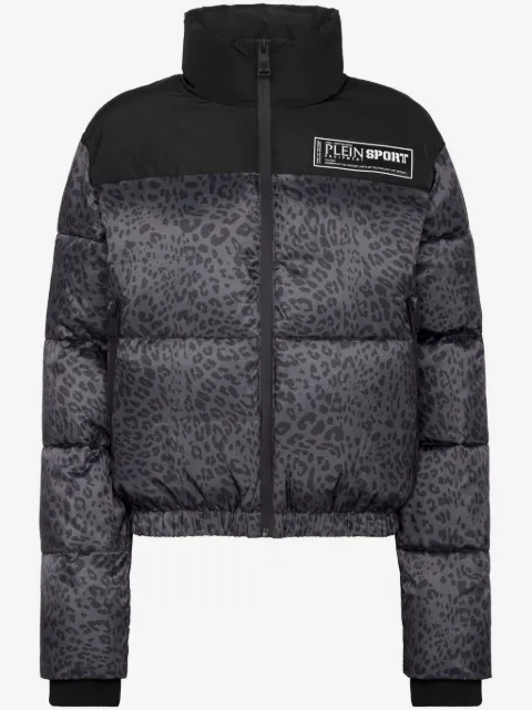 Plein Sport chamarra capitonada con estampado de leopardo