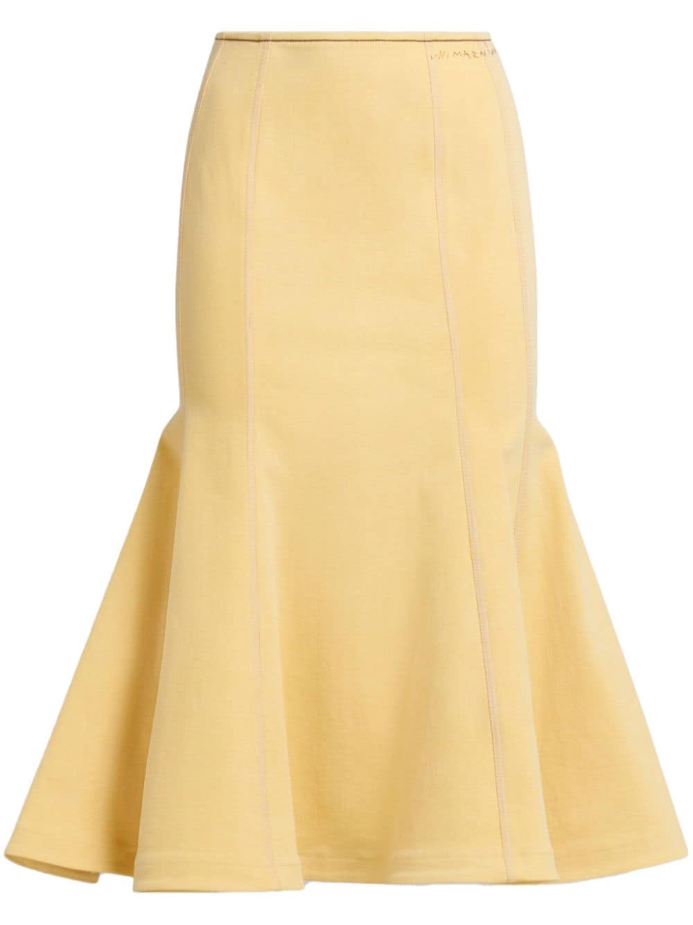 Marni Logo-embroidered Flared-hem Midi Skirt In Yellow