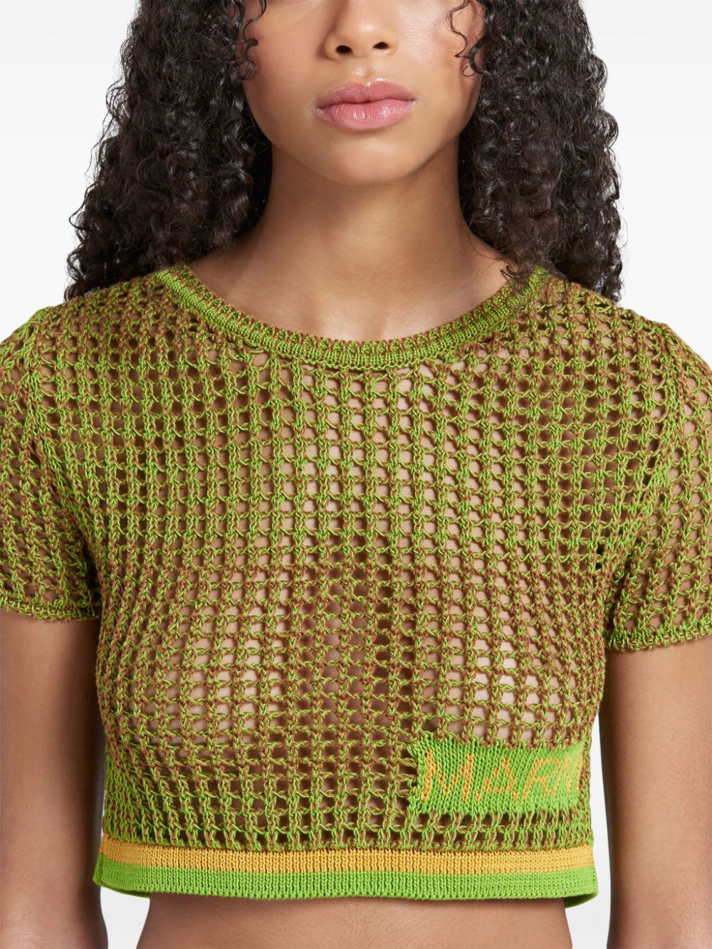 Shop Marni Crochet-knit Cropped Top In Green