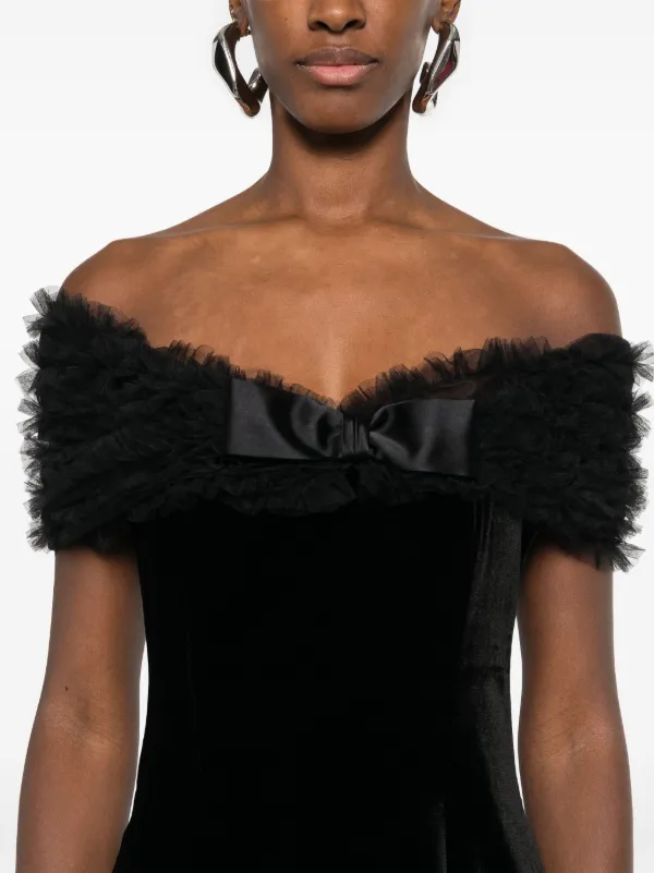 ワンピース ALESSANDRA RICH Velvet off the shoulder dress Black Alessandra Rich off-shoulder Velvet Mini Dress | Black