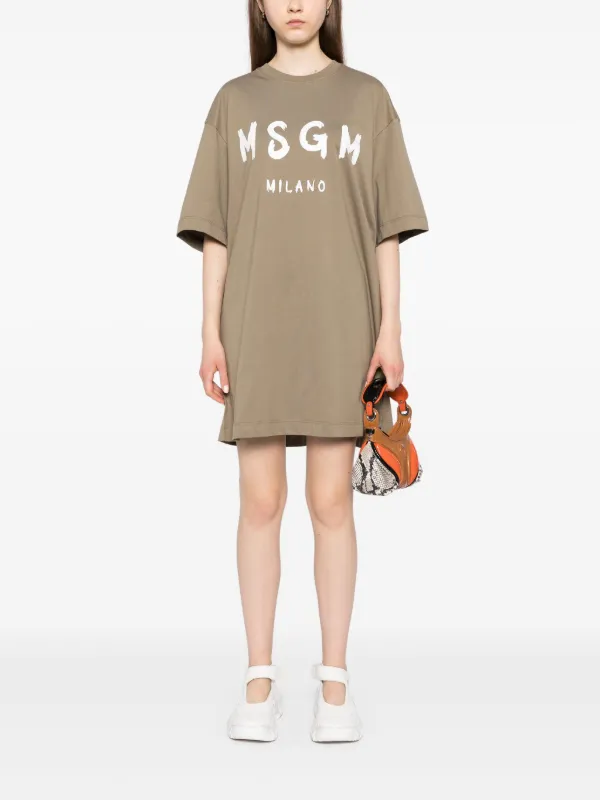 MSGM logo print Cotton Mini Dress Green FARFETCH AZ